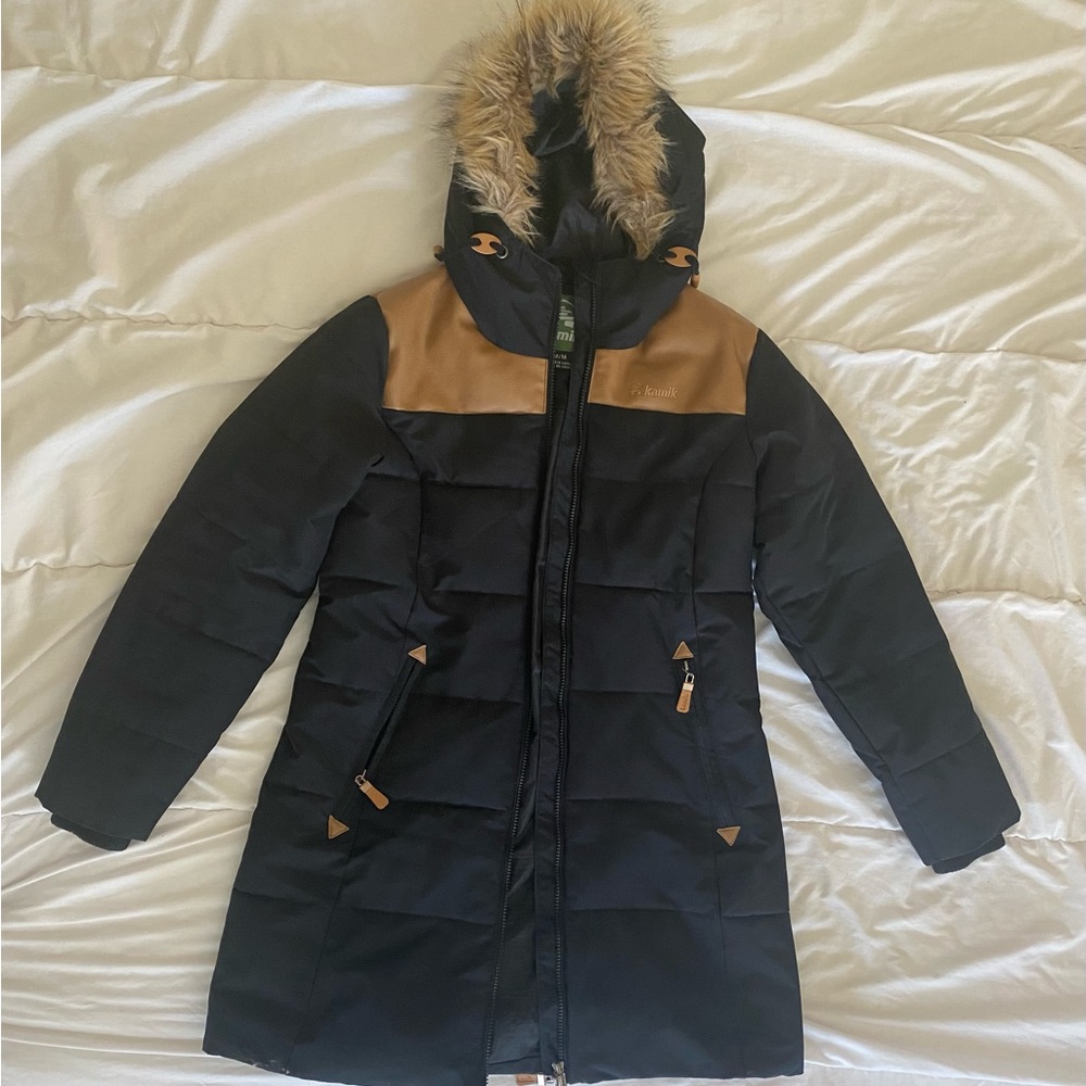 Kamik Women's Medium Black and Tan Hooded Winter Coat